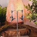 Marcasite, Onyx and Garnet Bird Earrings - Sterling Silver