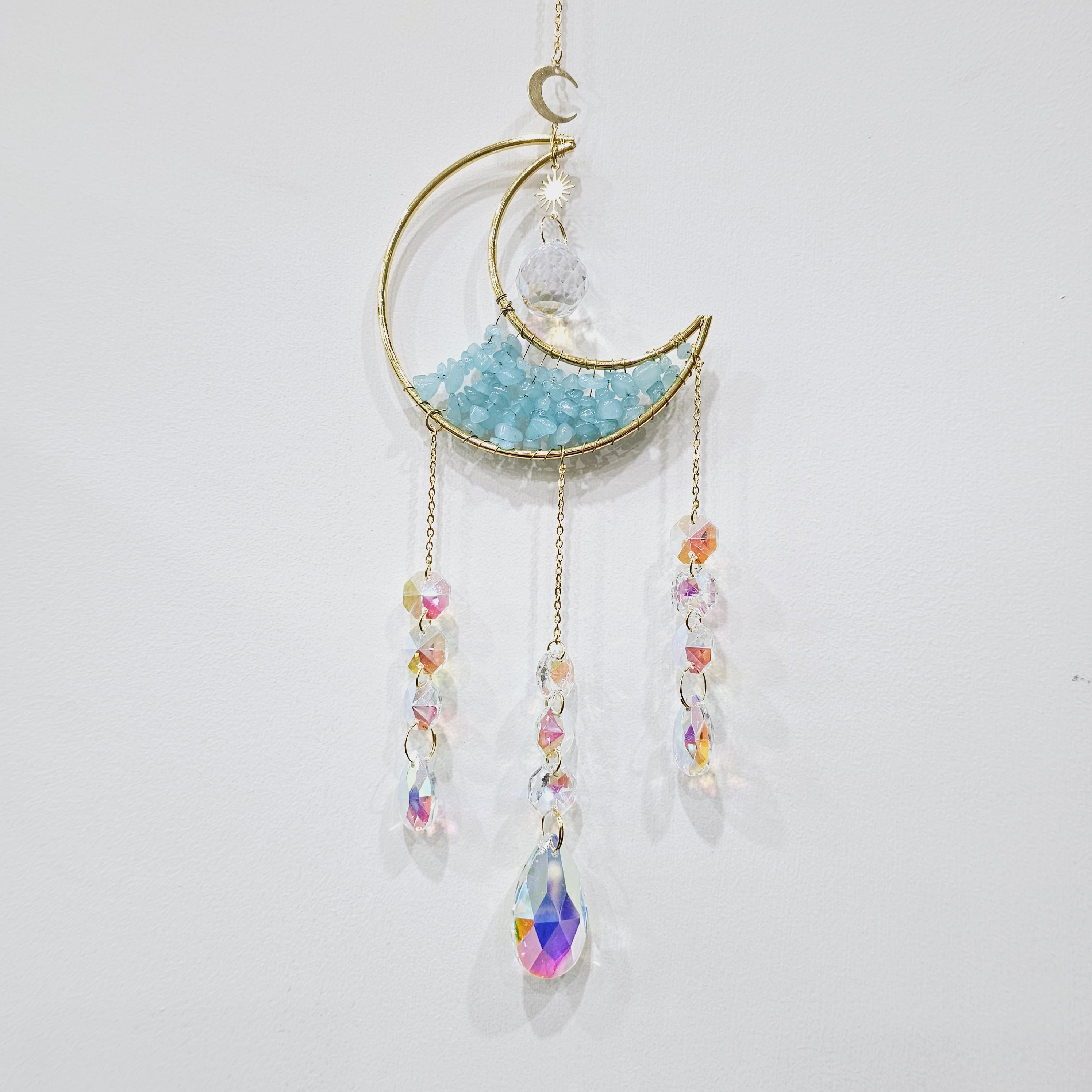 Blue Aquamarine Moon Suncatcher