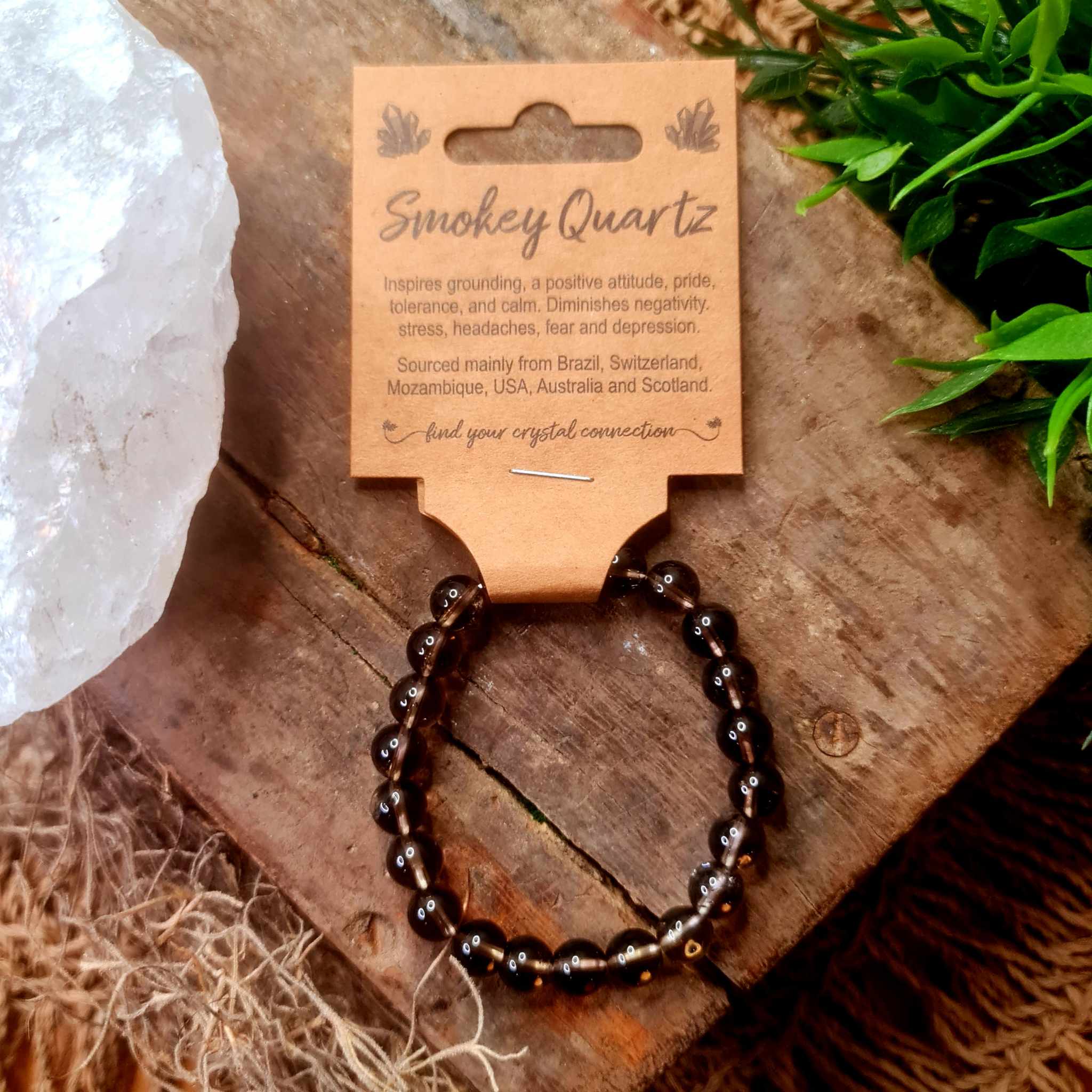 Smokey Quartz Crystal Bead Bracelet Large