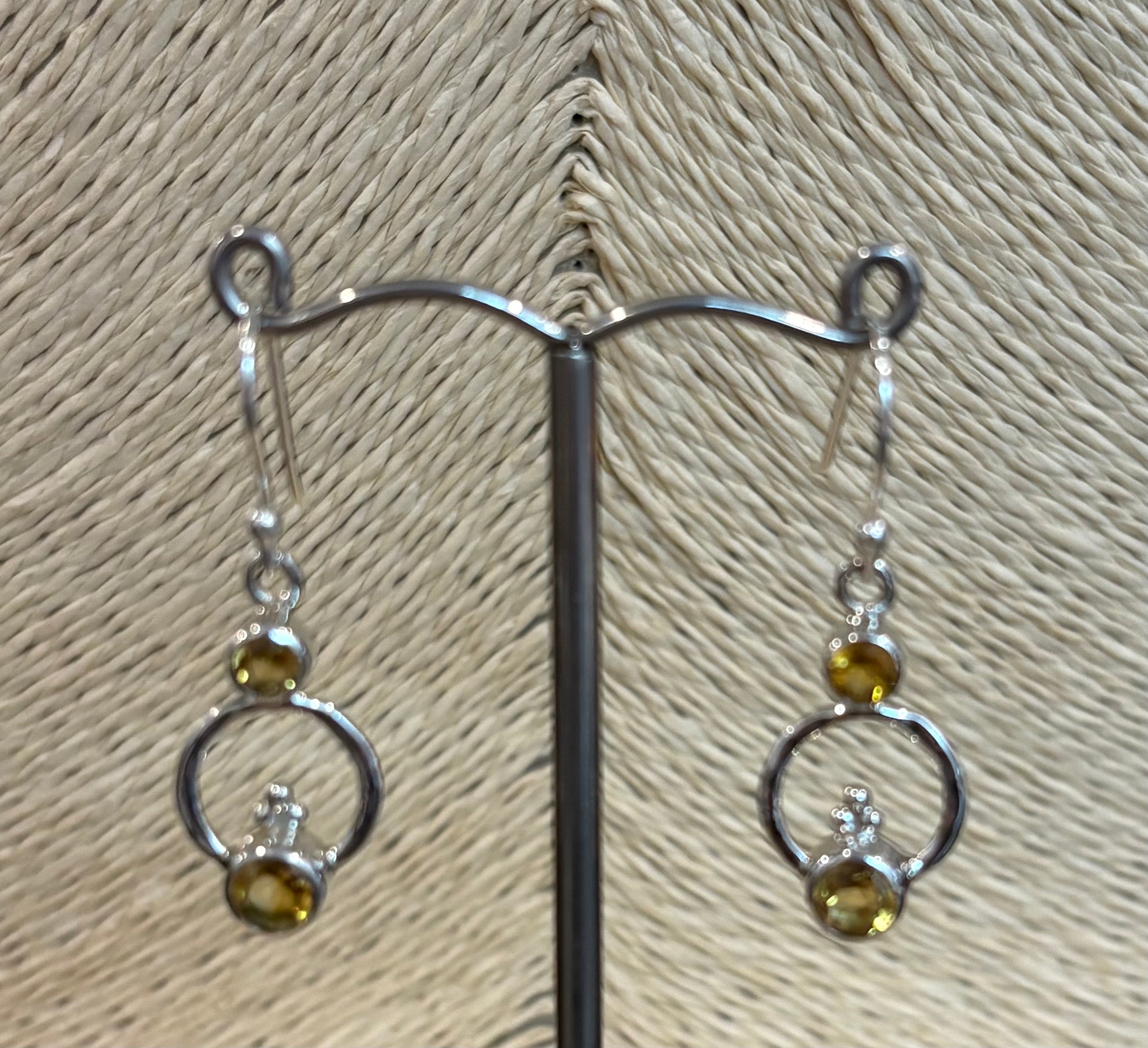 Double Citrine with Silver Hoop Earrings