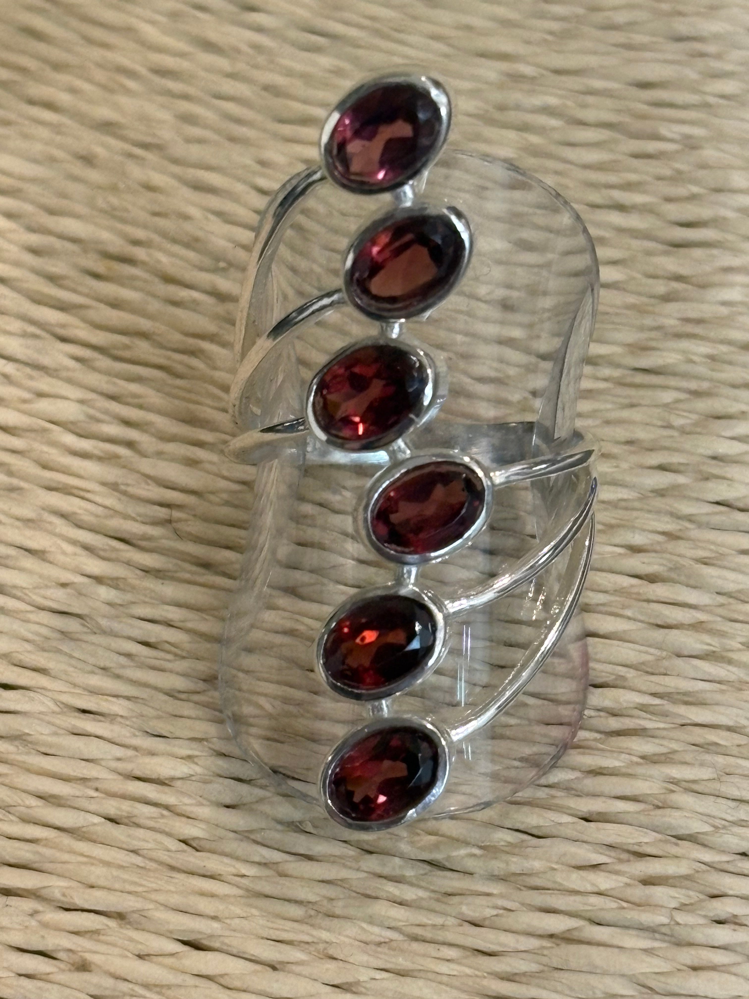 6 Stone Garnet Silver Ring