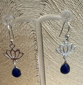 Silver Lotus Lapis Lazuli Earrings