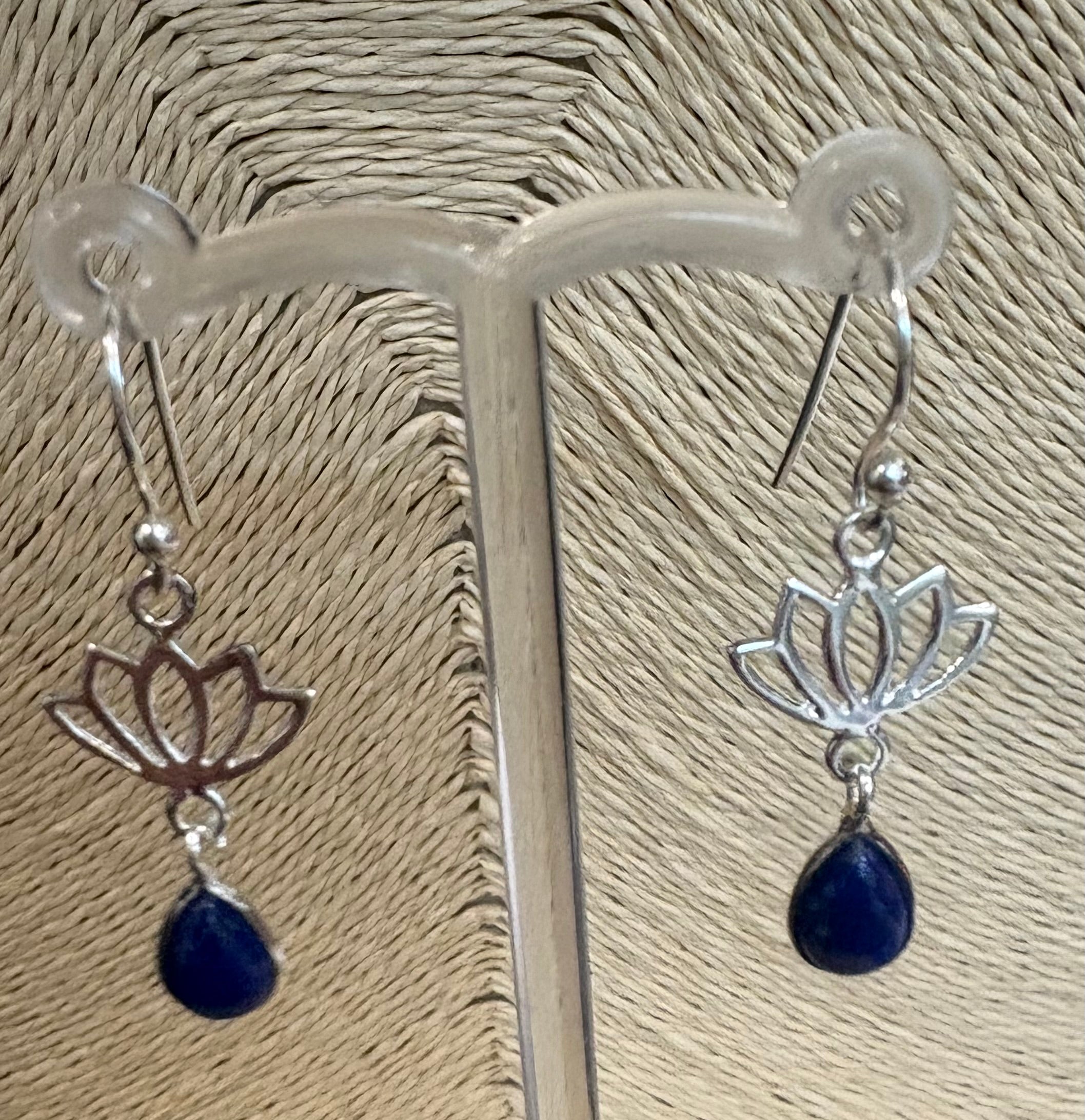 Silver Lotus Lapis Lazuli Earrings