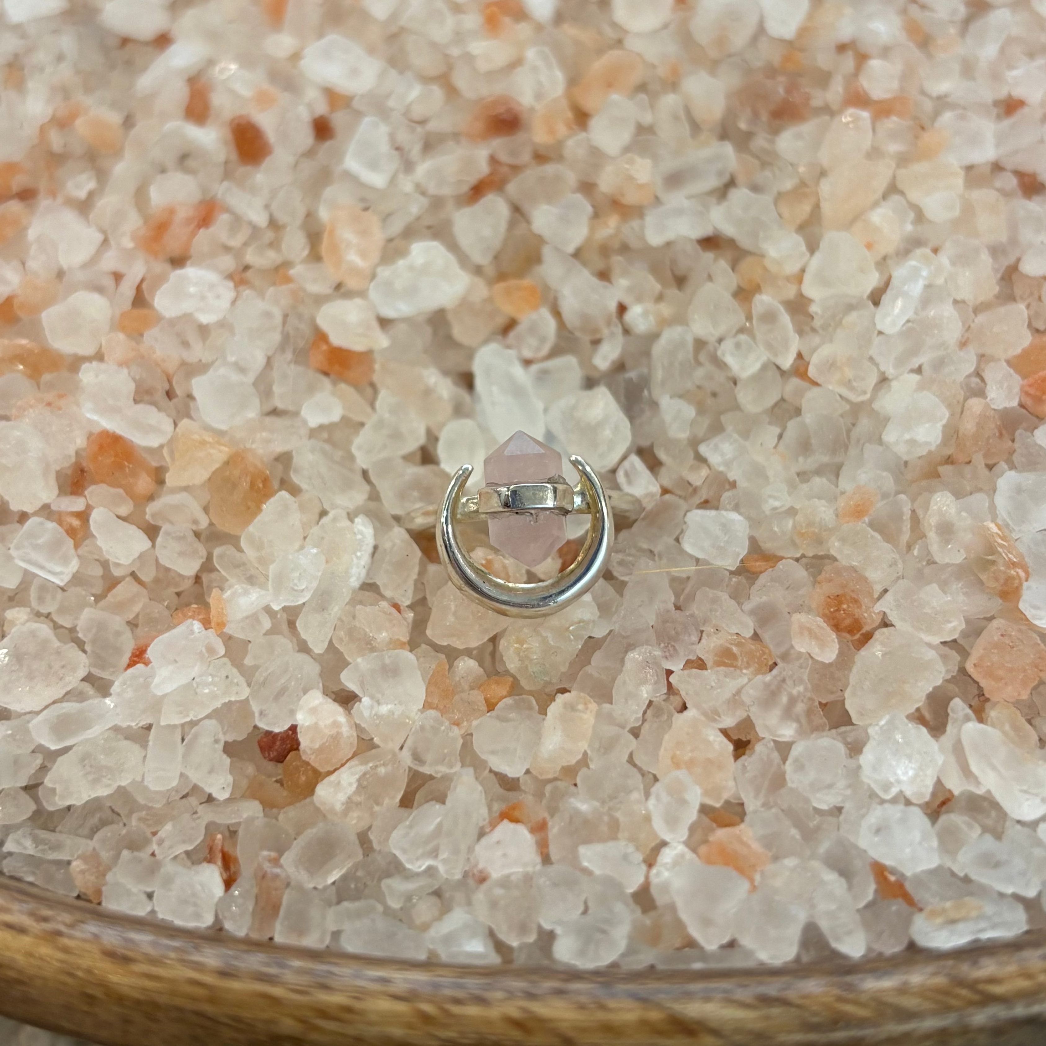 Rose Quarts Moon Ring Sterling Silver