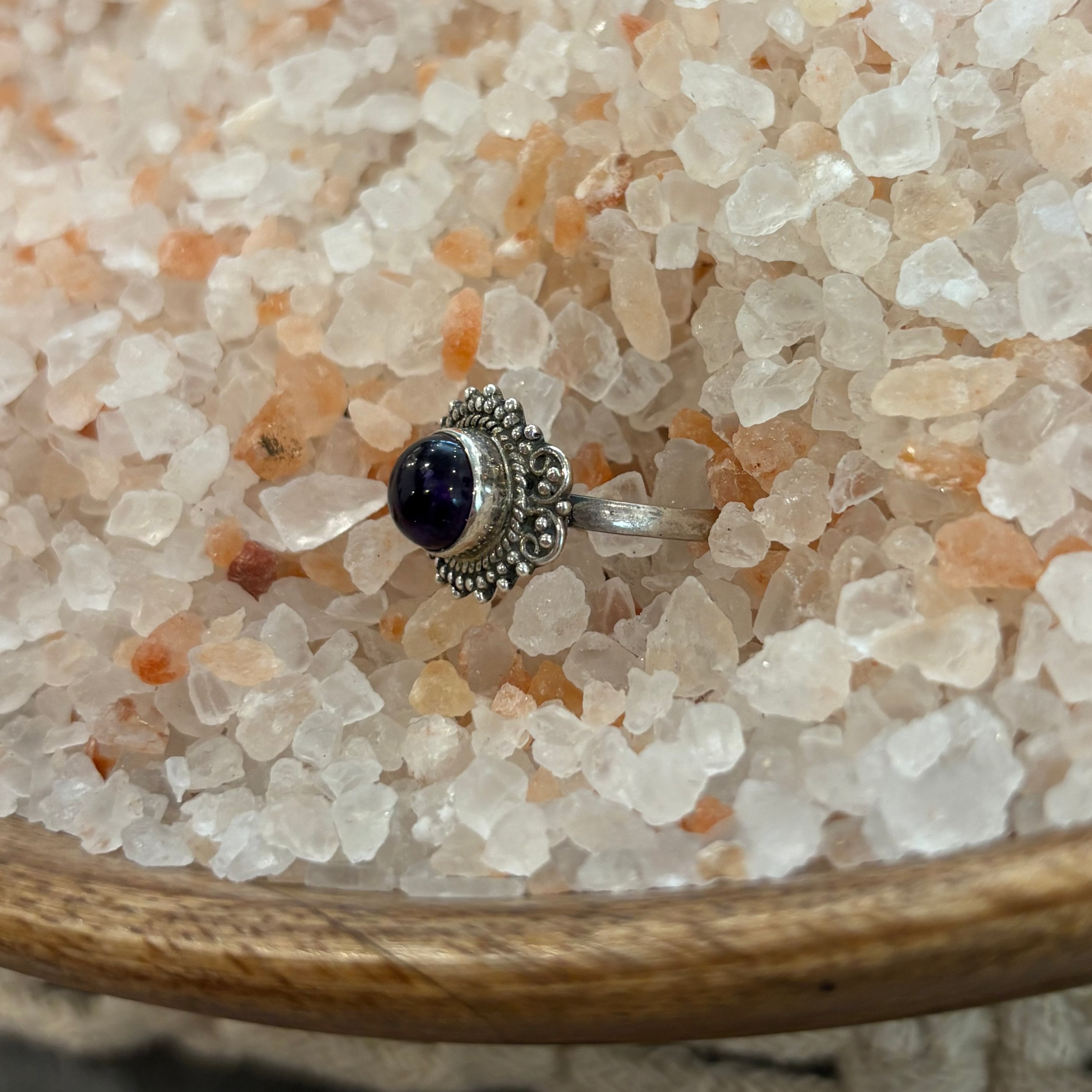 Amethyst Round Sterling Silver Ring