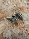 Silver Butterfly Marcasite and Agate Ring