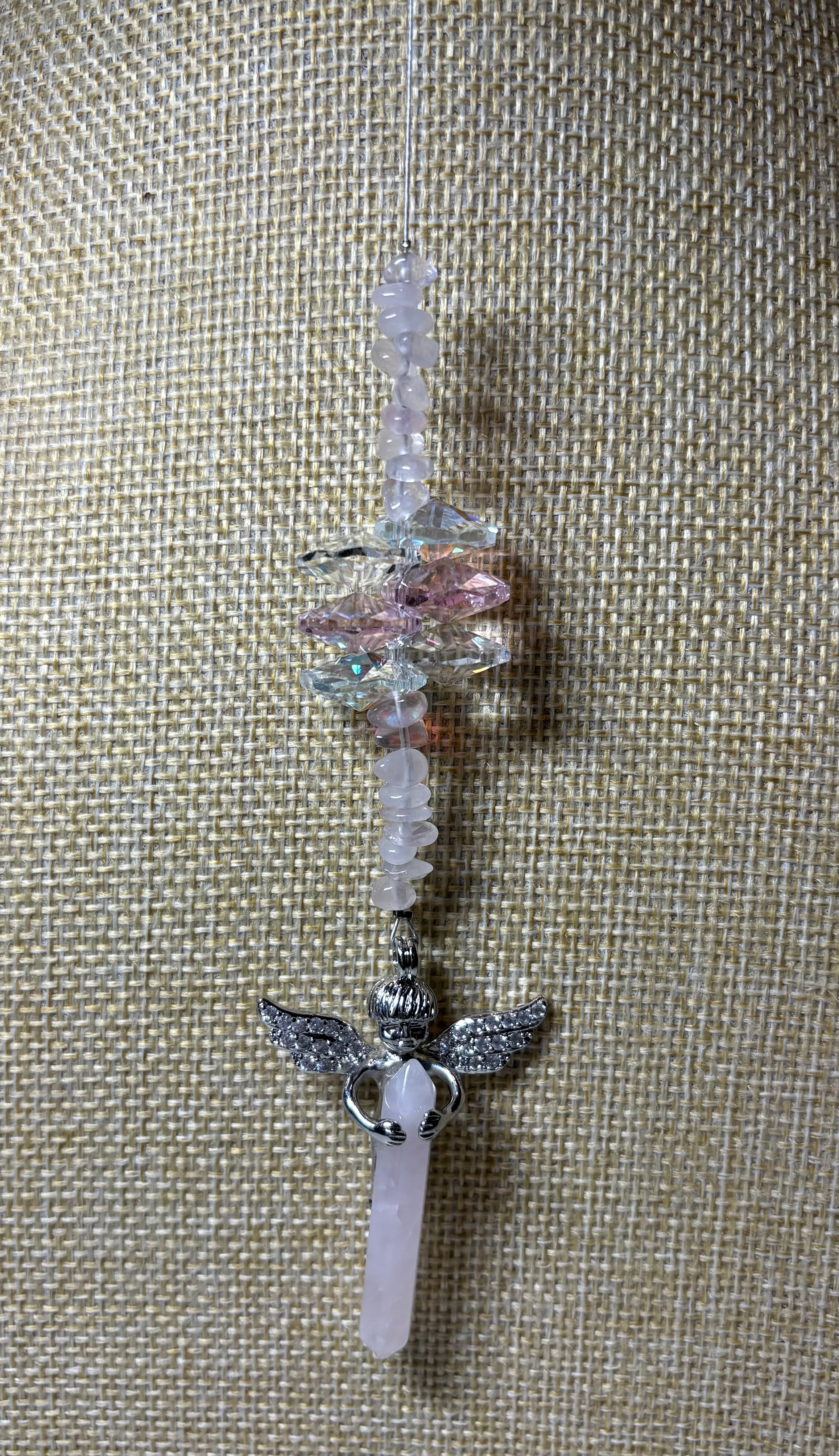 Silver Cherub Holding Crystal Sun Catcher
