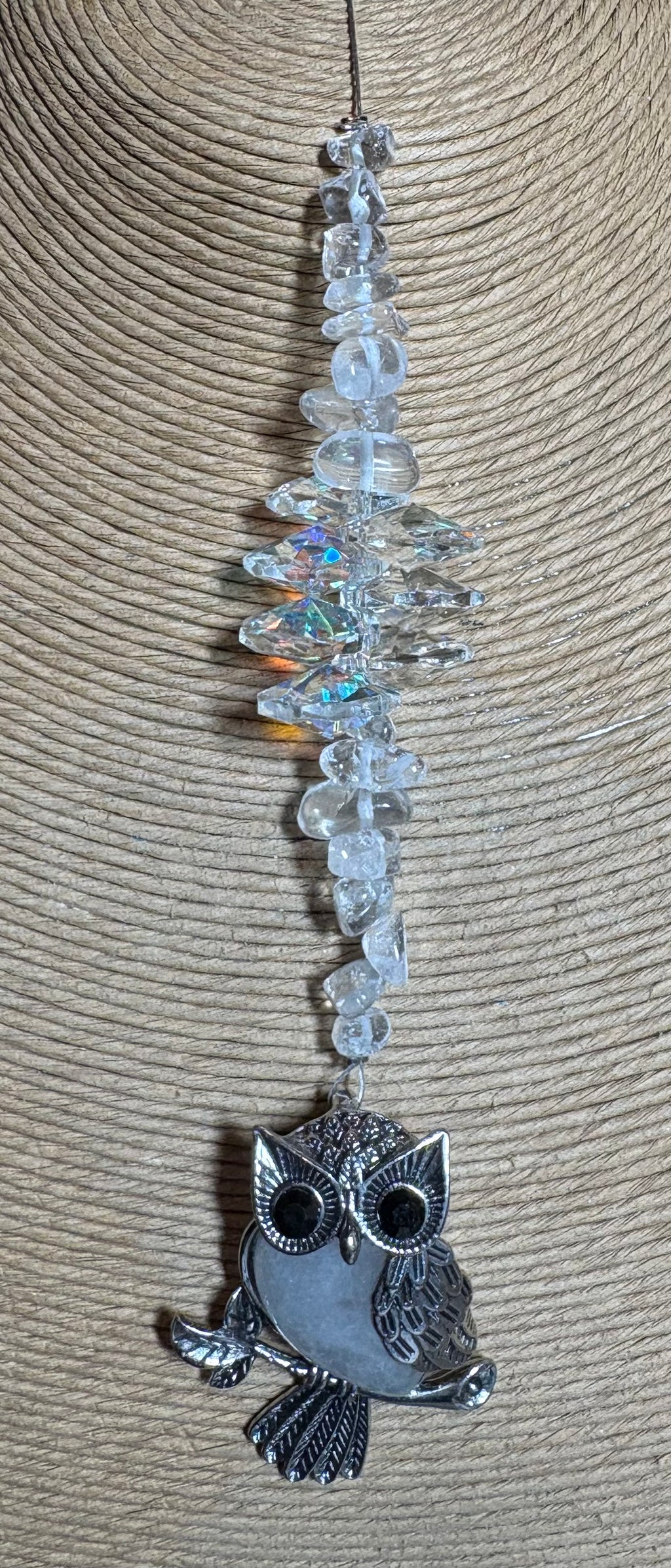 Silver owl with Crystal Sun Catcher