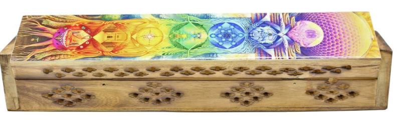 WOODEN INCENSE BOX - 7 Chakras Design 30cm