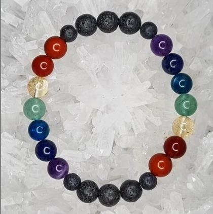 Lava and Chakra Crystal Bracelet