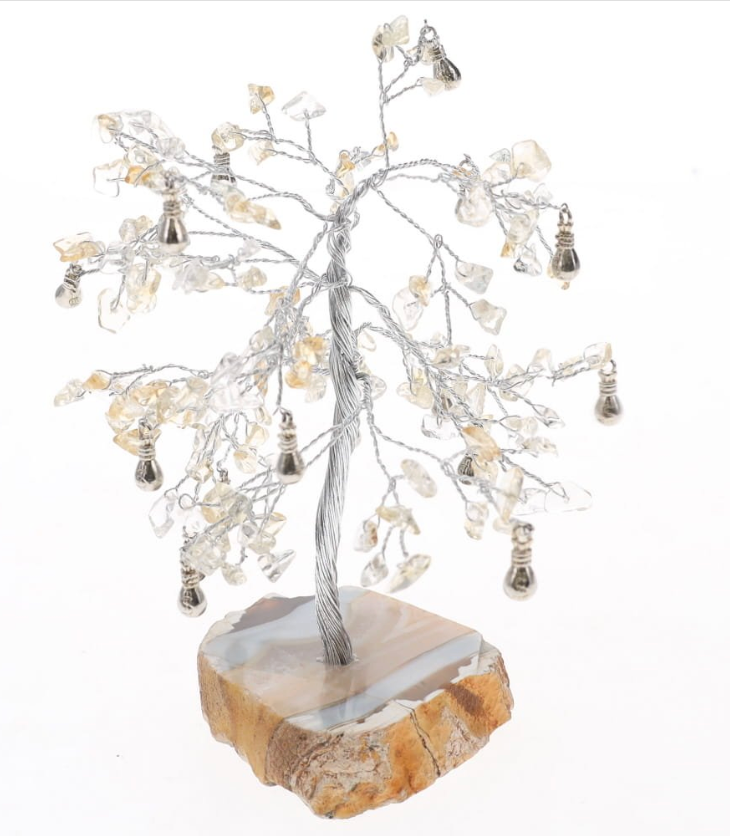 Citrine crystals with Money Bag Charms Gem Tree