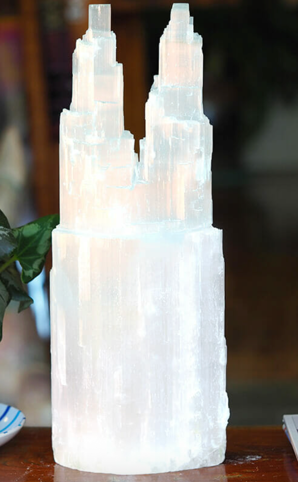 Selenite Twin Tower Lamp 40cm