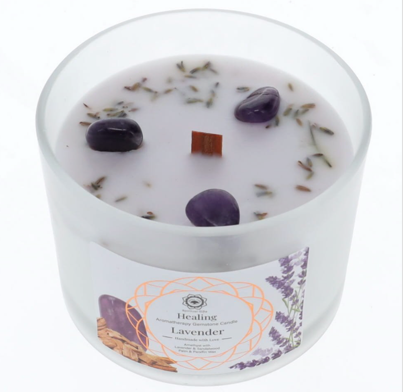 Lavender Scented Healing Gemstone Candle
