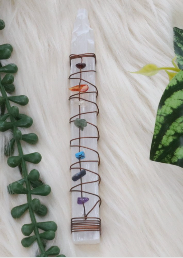 Selenite Chakra Wand with Copper 15cm