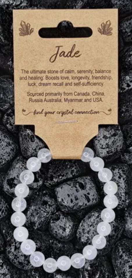 White Jade Crystal Bead Bracelet Medium