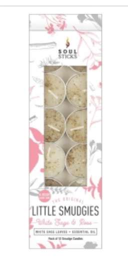Soul Sticks Little Smudgies White Sage & Rose 12pk Smudge Soy T-Light Candle