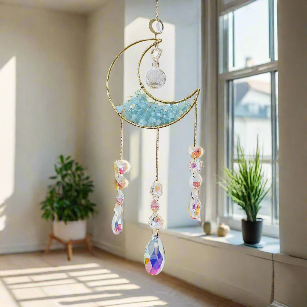Blue Aquamarine Moon Suncatcher