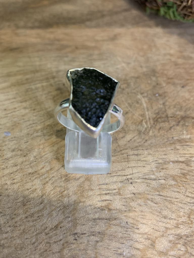 Moldavite Sterling Silver Ring Size 8
