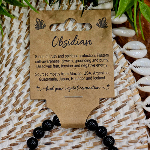 Black Obsidian Crystal Bead Bracelet Large
